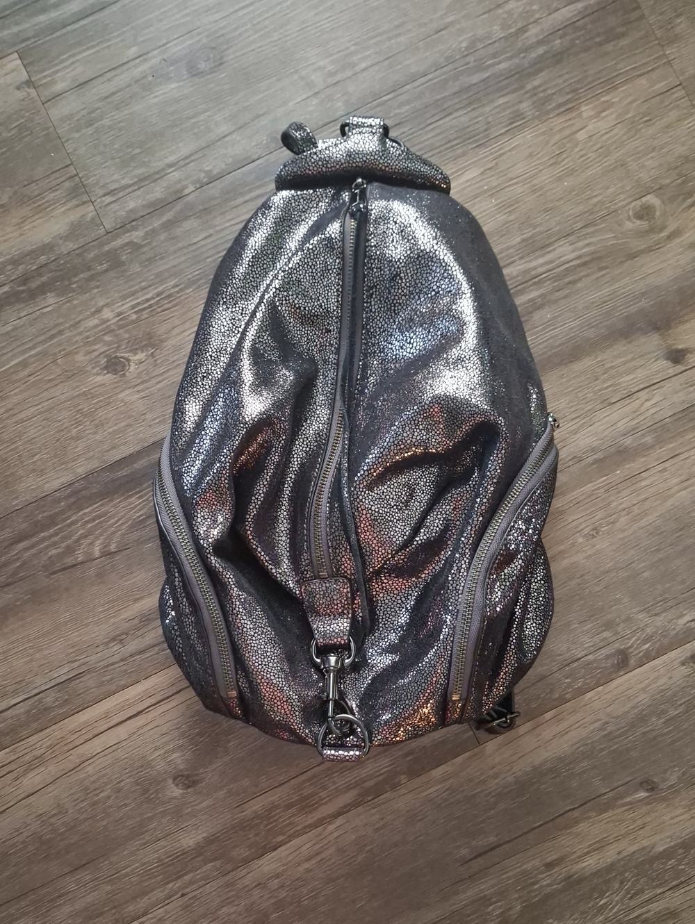 Rebecca MINKOFF Metallic Gray Women's Sling Backpack - Stylish Everyday Bag